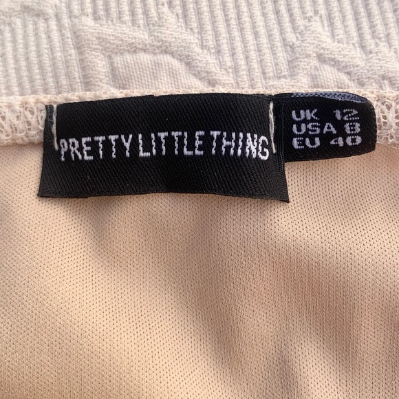 PrettyLittleThing Beige Blush Dobby Mesh Frill Spaghetti Strap Bodysuit - Picture 6 of 9